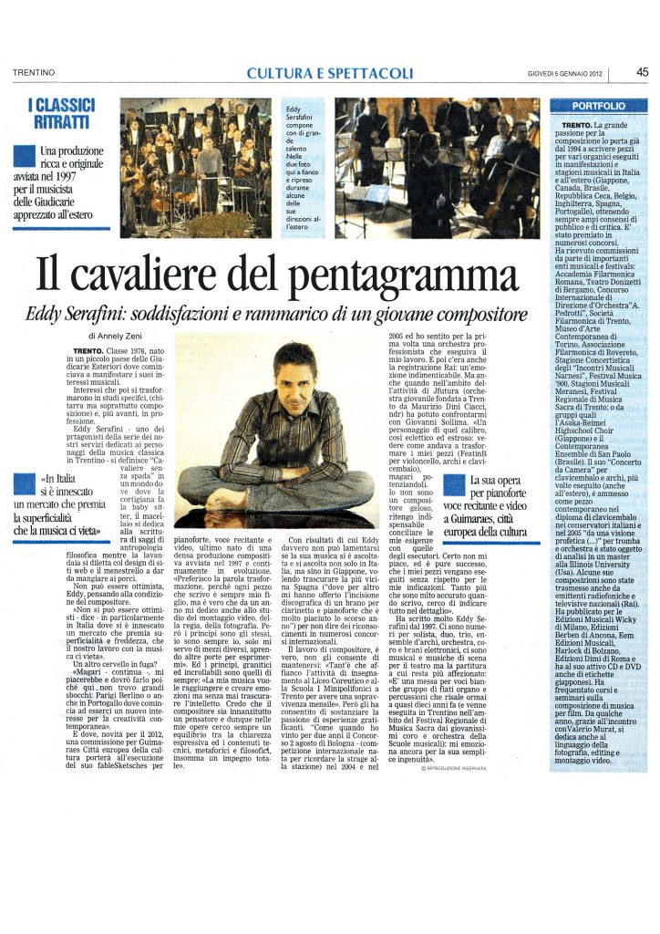 Il cavaliere del pentagramma – Il Trentino – 5/01/2012