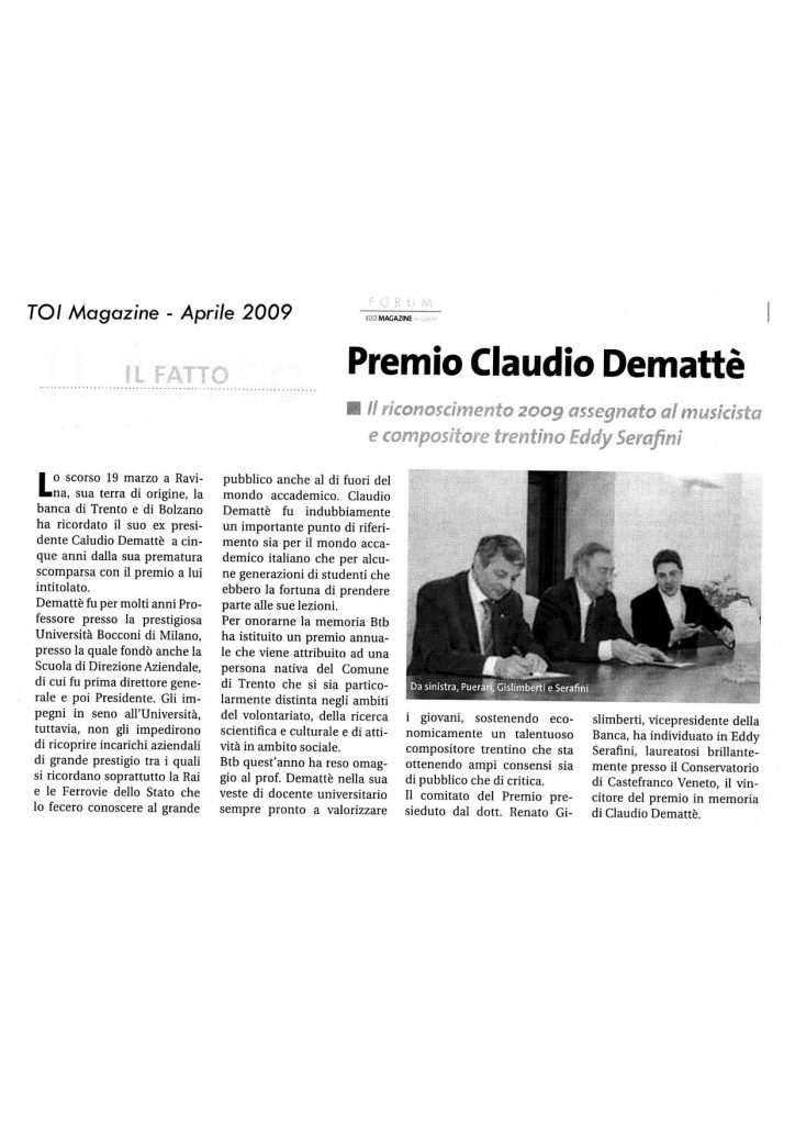 Premio Claudio Demattè – TOI – 04/2009