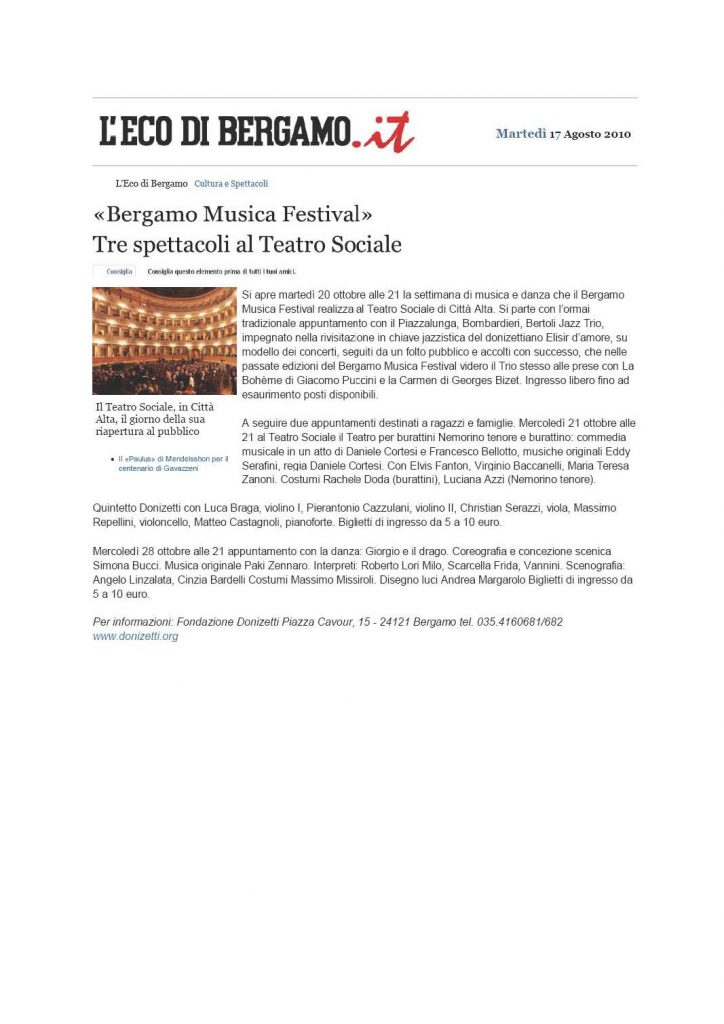 “Bergamo Musica Festival”. Tre spettacoli al Teatro Sociale – l’Eco di Bergamo – 17/08/2010